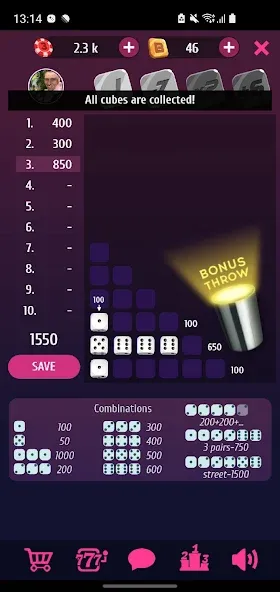Farkle Pro - 10000 dice game МОД/Взлом [Все открыто, Дополнительные деньги и Меню MOD] Screenshot 3