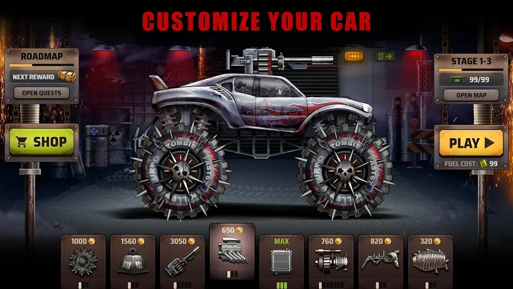 Zombie Hill Racing: Earn Climb (Зомби Хилл Рейсинг) МОД/Взлом [Все открыто, Дополнительные деньги и Меню MOD] Screenshot 1