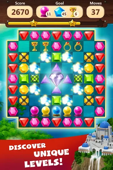 Jewels Planet - Match 3 Puzzle МОД/Взлом [Меню, Бесконечные монеты и Открытые уровни] Screenshot 3
