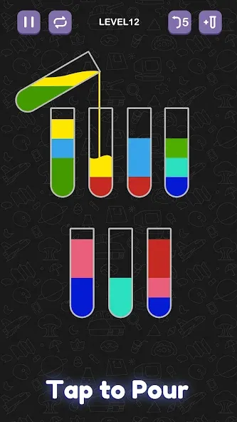 Water Sort Puzzle - Sort Color МОД/Взлом [Все открыто, Дополнительные деньги и Меню MOD] Screenshot 1